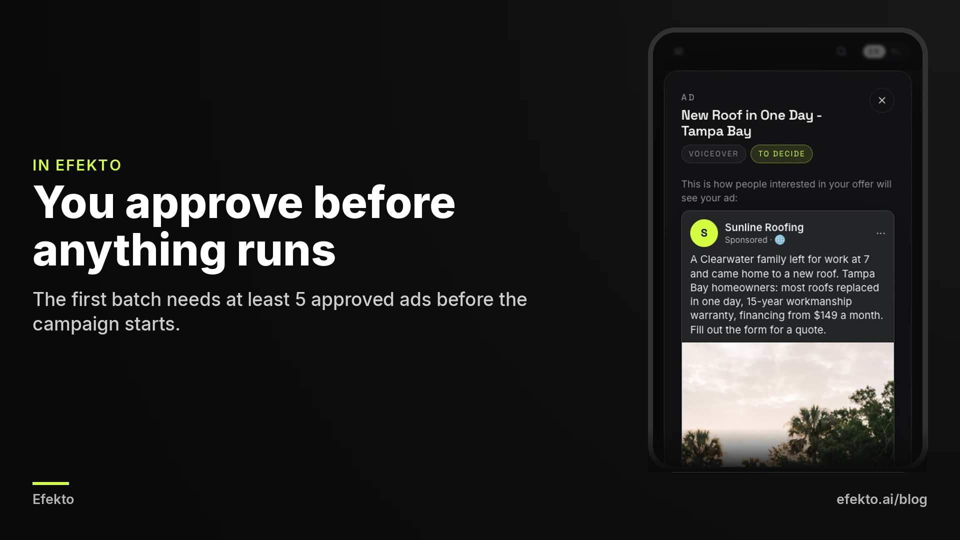 Screenshot: Ad preview before approval in Efekto