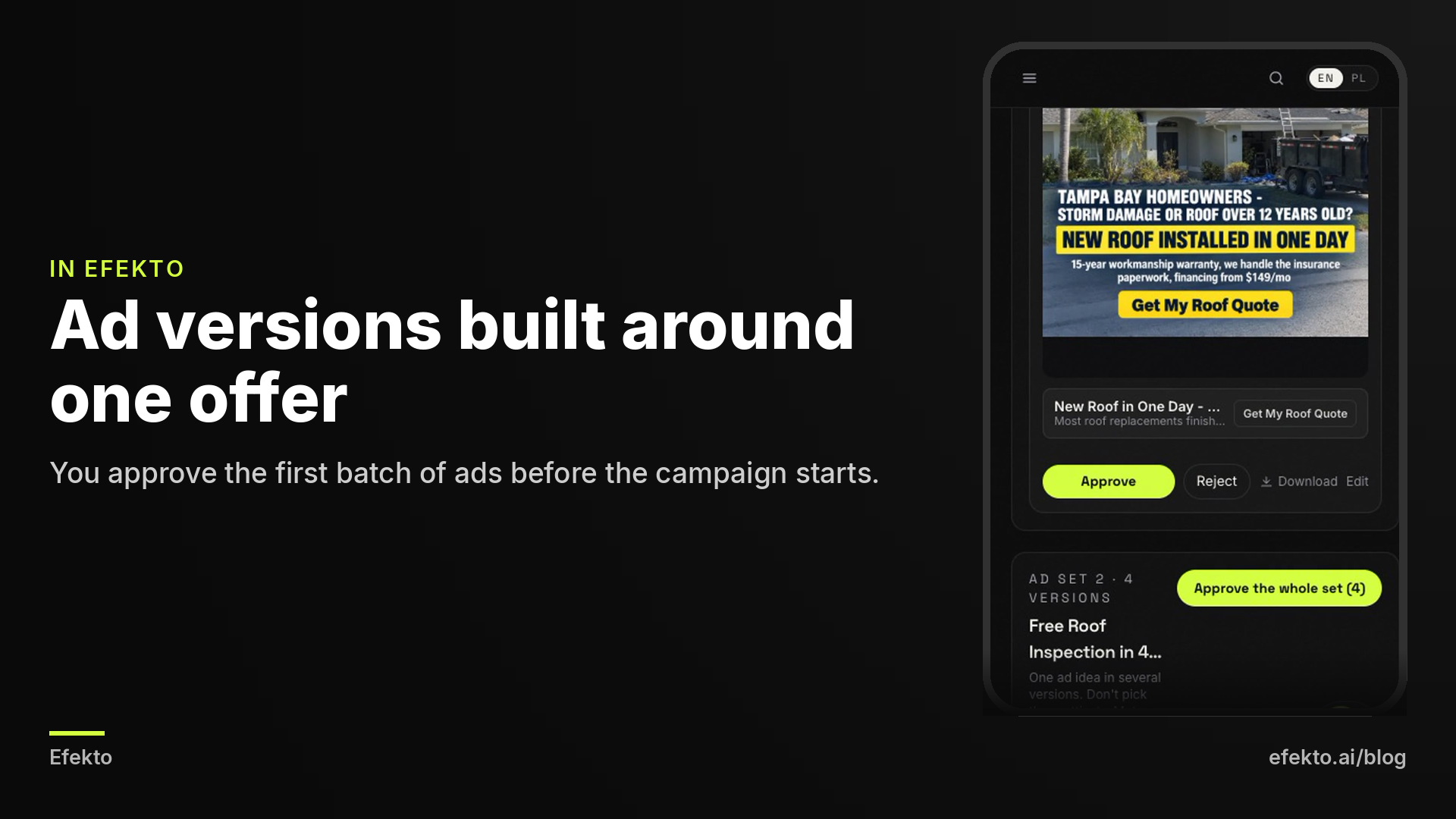 Screenshot: Ads waiting for approval in Efekto
