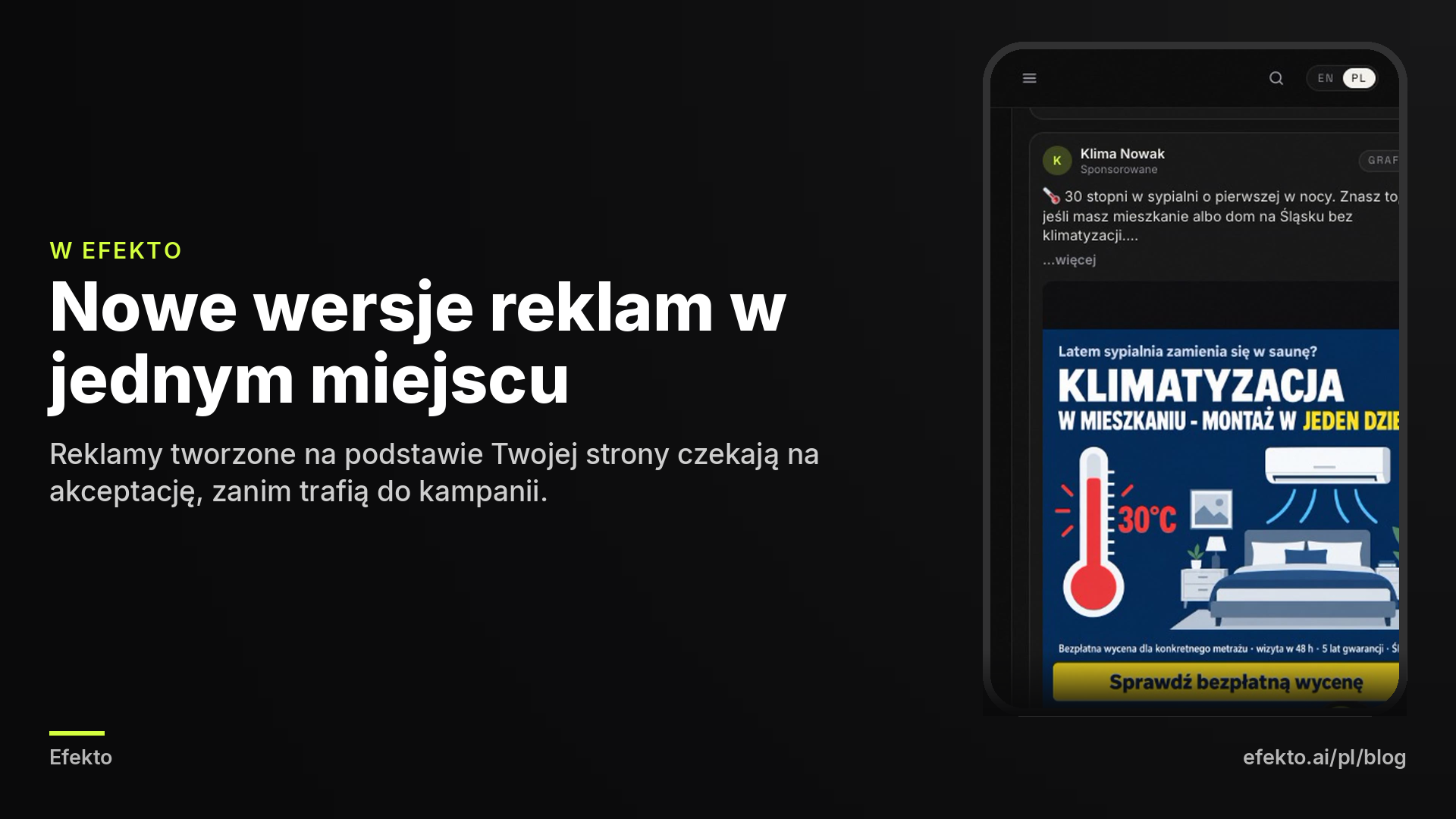 Zrzut ekranu: Reklamy do akceptacji w Efekto