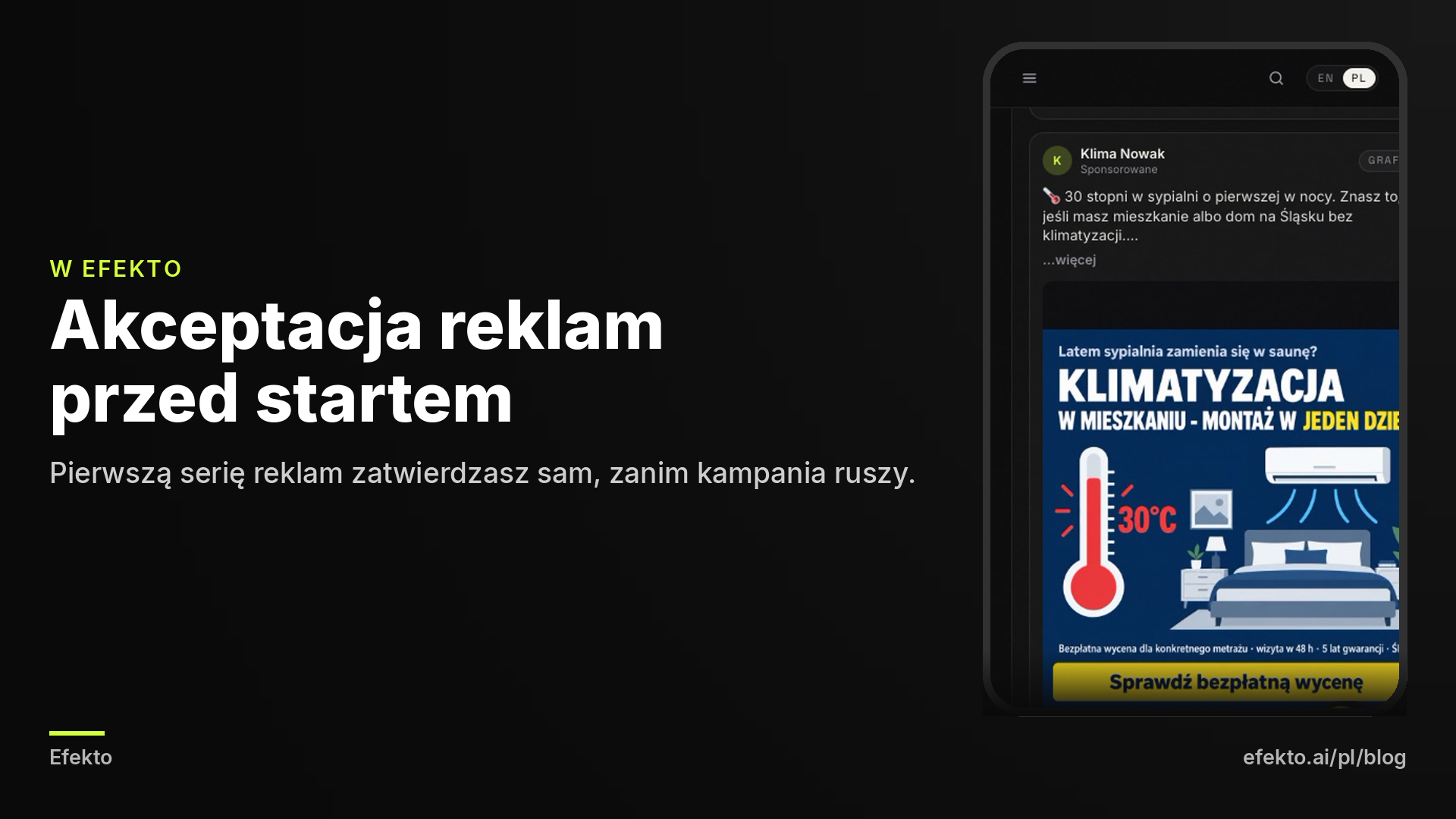 Zrzut ekranu: Reklamy do akceptacji w Efekto